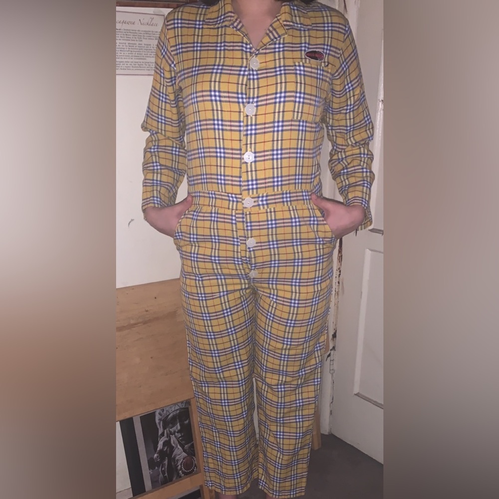 O-mighty onesie pleated blue white and yellow with buttons